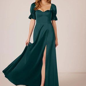 Azazie Harlie Stretch Satin Dress Pine